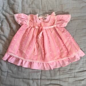 Vintage 60s Nannette frilly pink baby dress 6-9M Easter, cupcake dress￼